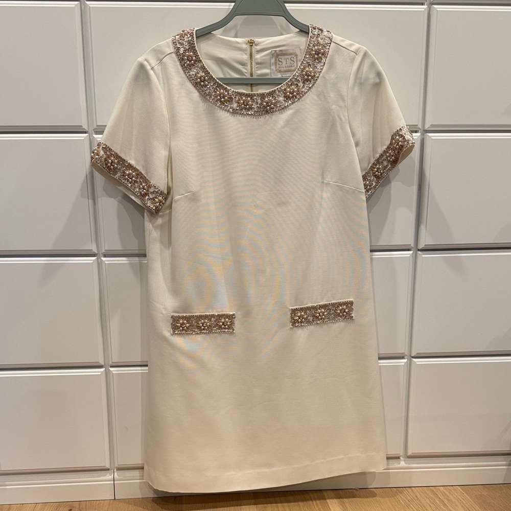 Sail to Sable Cream Mini Dress with Beaded Trim